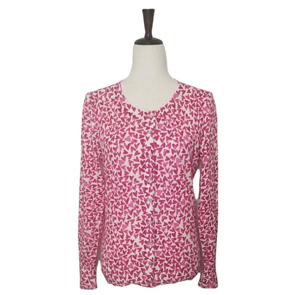 Foxcroft Pink Heart Crew Neck Button Down Cardigan Sweater Size S - Picture 3 of 10